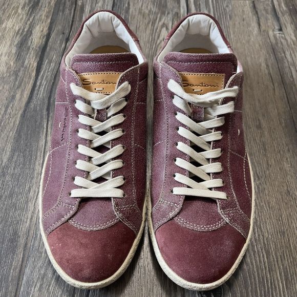 Santoni Suede Low Top Sneakers Maroon Made in Italy  Men Size 9-9.5 EUC main image 4